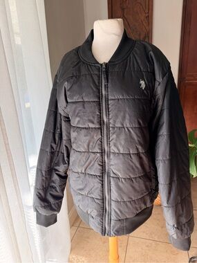 U.S. Polo Assn Black Quilted Bomber Jacket XL Full Zip Puffer Coat